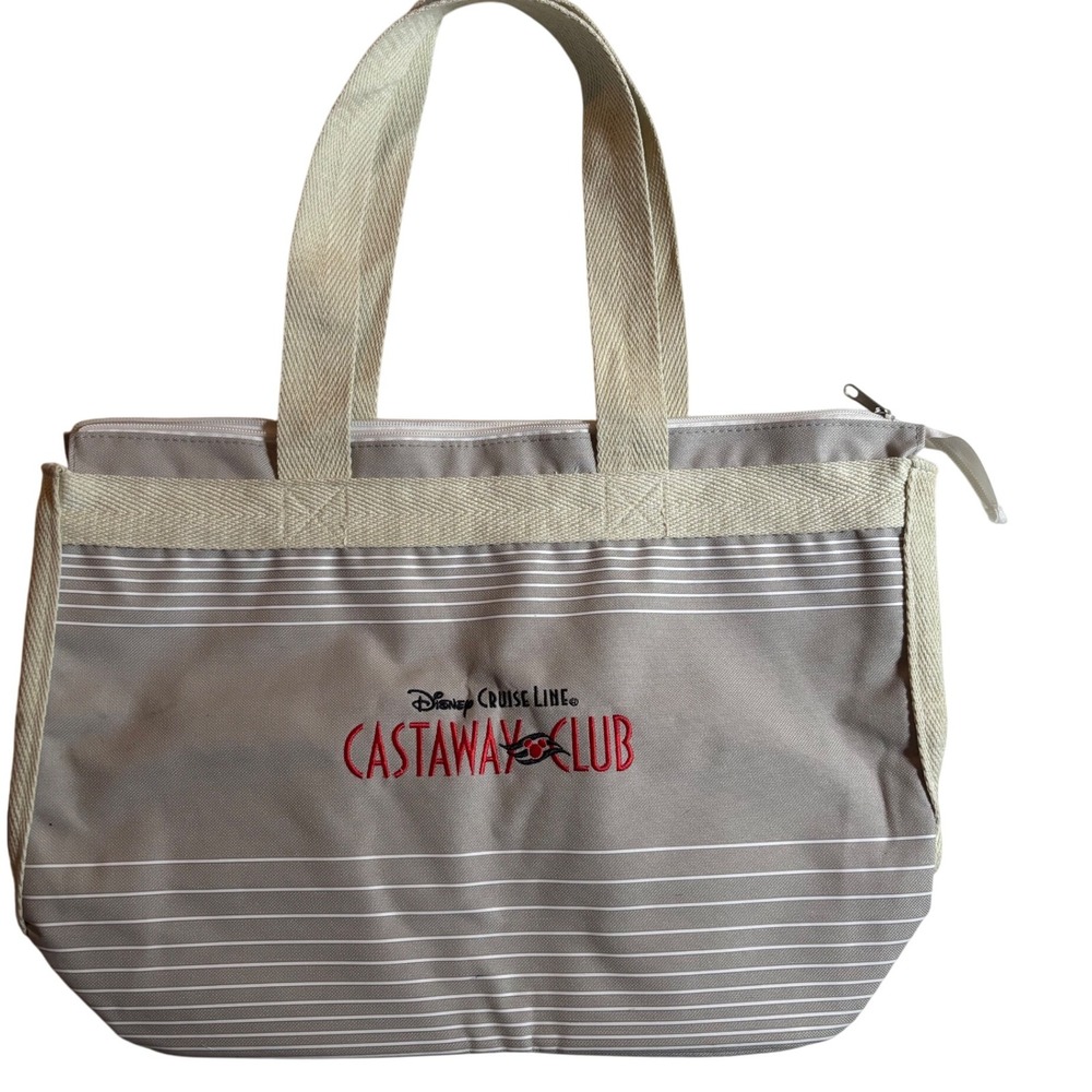 Disney Cruise Castaway Club Tote Bag Striped Travel‎ Beach Zipper Cruise EUC